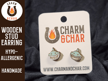 Shark Wood Stud Earrings - Animal Fashion Earring - Stud Earring - Charm and Char